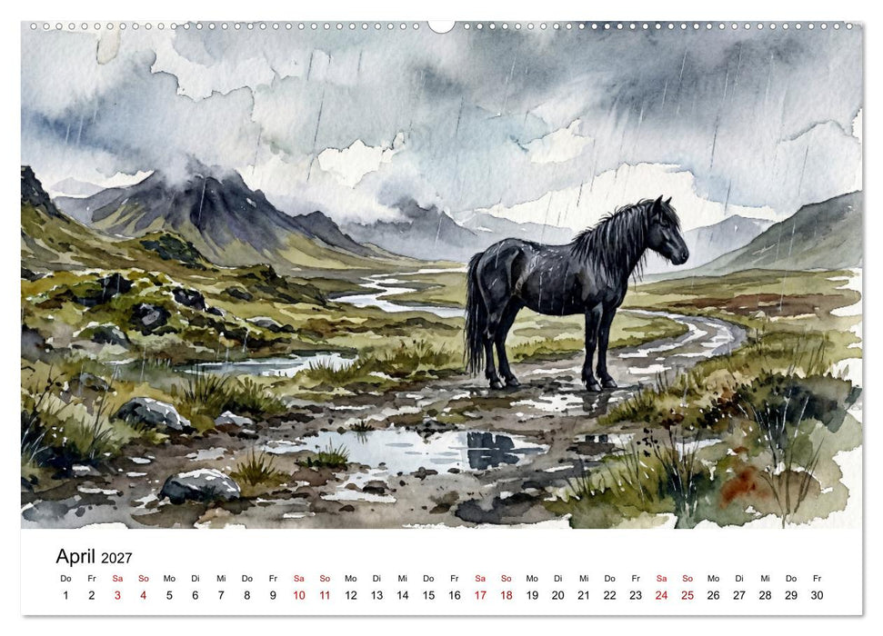 Magie der Islandpferde im Aquarellstil (CALVENDO Wandkalender 2027)