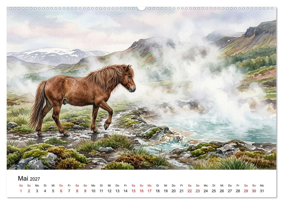 Magie der Islandpferde im Aquarellstil (CALVENDO Wandkalender 2027)