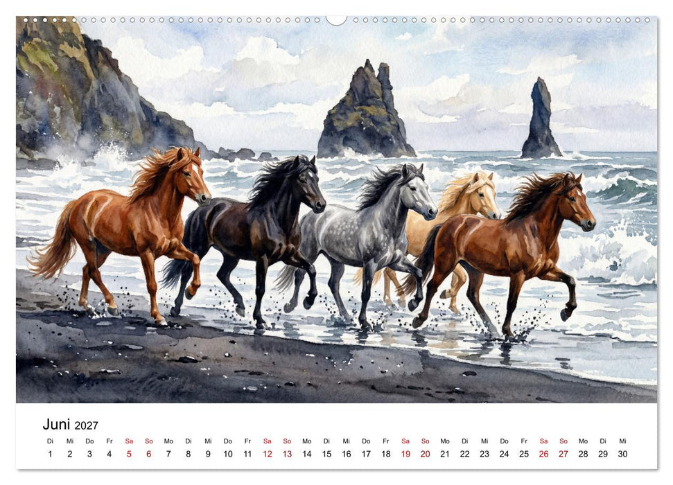 Magie der Islandpferde im Aquarellstil (CALVENDO Wandkalender 2027)