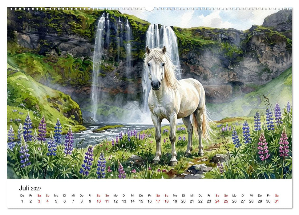 Magie der Islandpferde im Aquarellstil (CALVENDO Premium Wandkalender 2027)