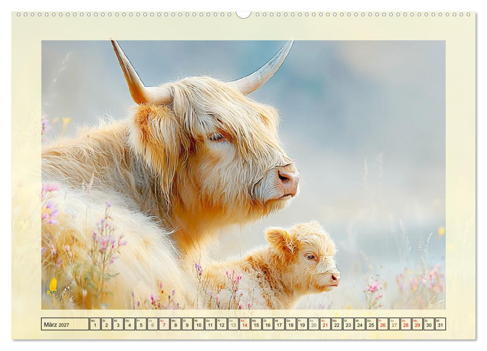 Hochlandrinder. Sanftmütige Schotten im dichten Fell (CALVENDO Premium Wandkalender 2027)
