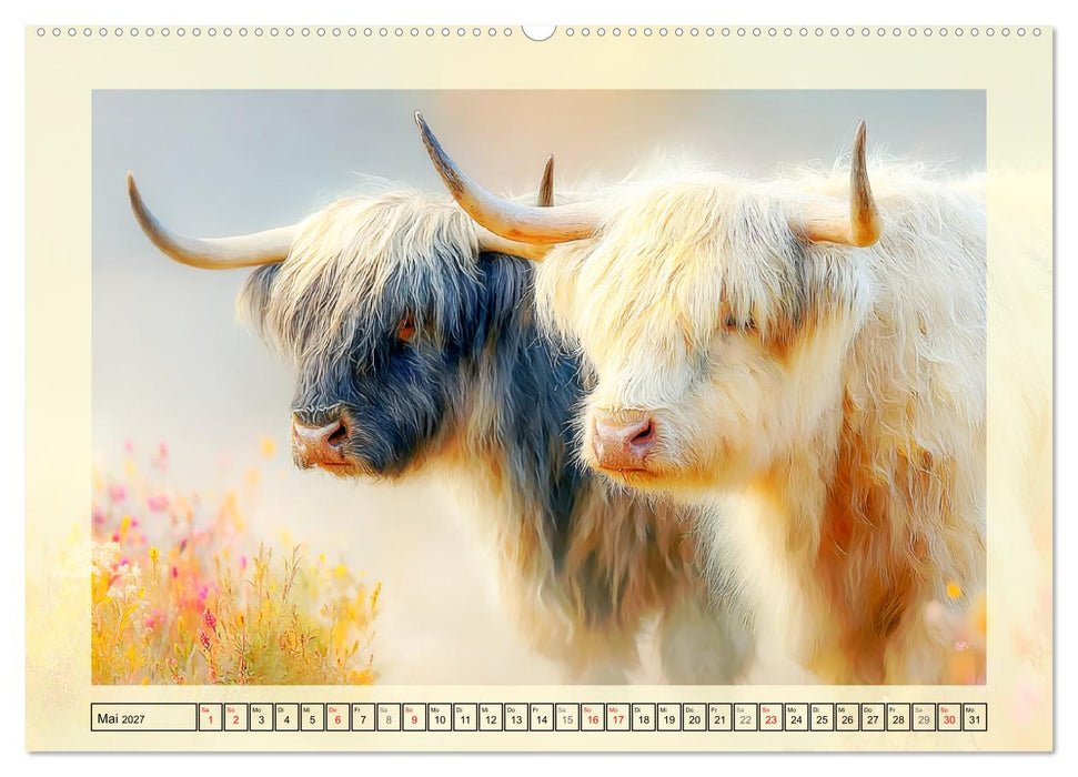 Hochlandrinder. Sanftmütige Schotten im dichten Fell (CALVENDO Premium Wandkalender 2027)