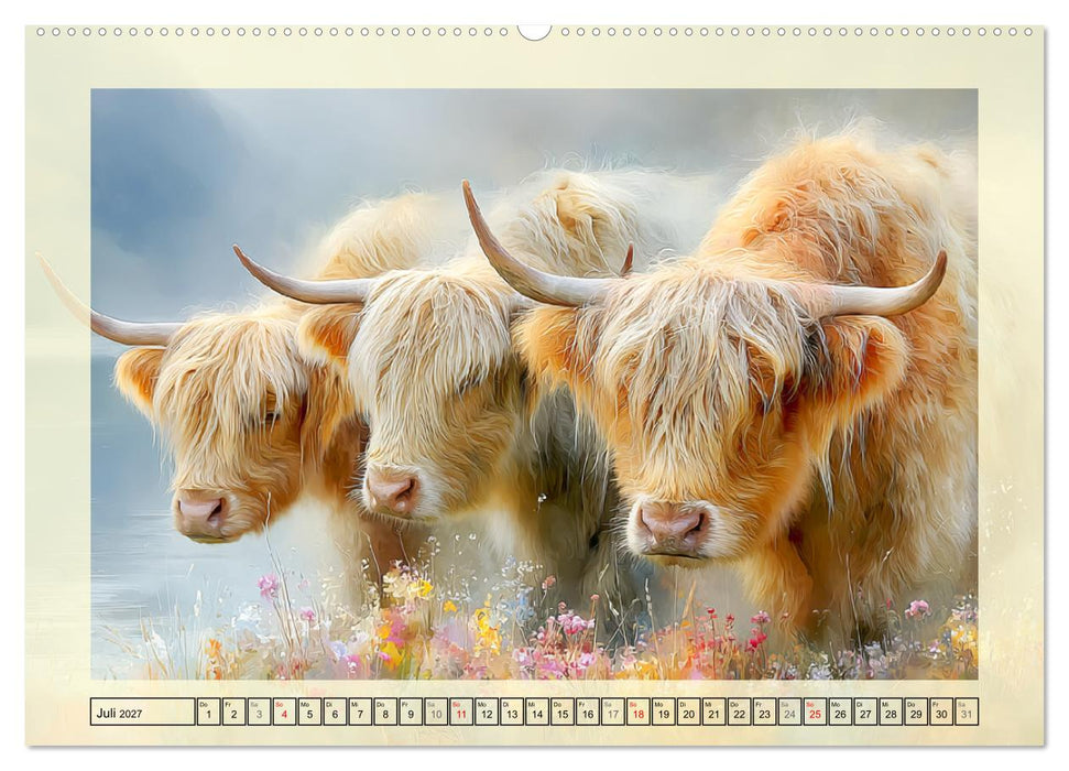 Hochlandrinder. Sanftmütige Schotten im dichten Fell (CALVENDO Premium Wandkalender 2027)
