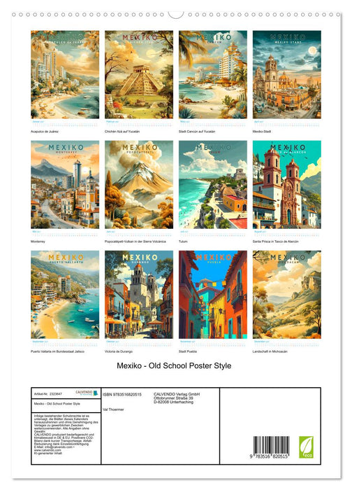 Mexiko - Old School Poster Style (CALVENDO Premium Wandkalender 2027)