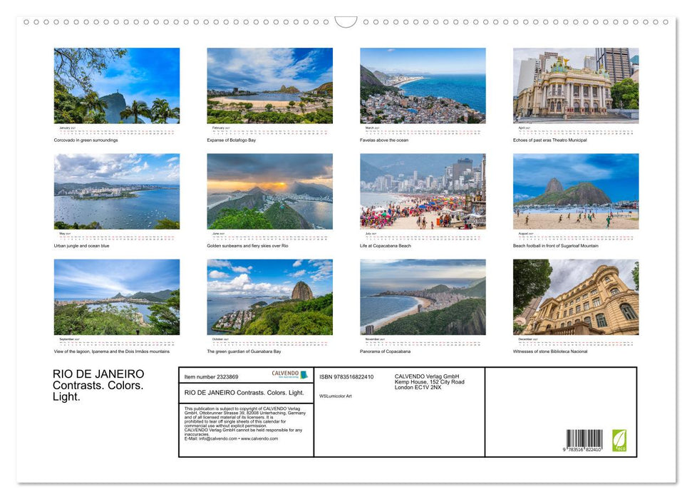 RIO DE JANEIRO Contrasts. Colors. Light. (CALVENDO Monthly Calendar 2027)