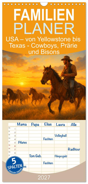 USA – von Yellowstone bis Texas - Cowboys, Prärie und Bisons (CALVENDO Familienplaner 2027)