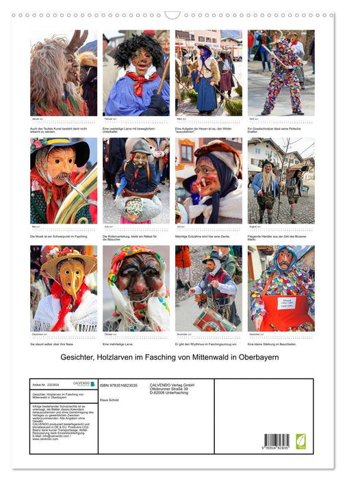 Gesichter, Holzlarven im Fasching von Mittenwald in Oberbayern (CALVENDO Wandkalender 2027)