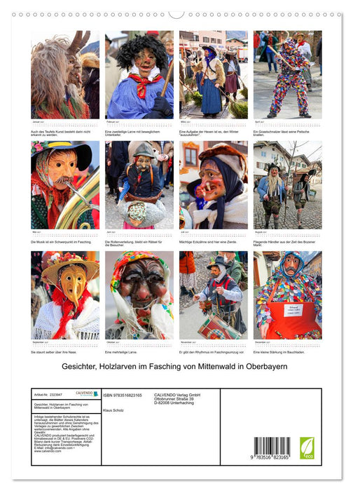 Gesichter, Holzlarven im Fasching von Mittenwald in Oberbayern (CALVENDO Premium Wandkalender 2027)