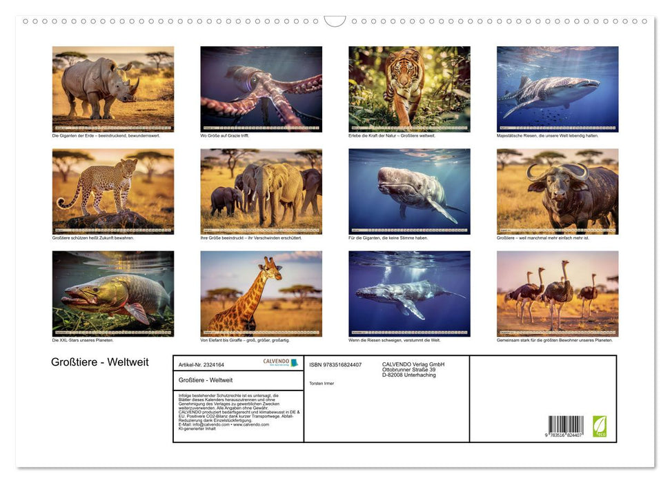 Großtiere - Weltweit (CALVENDO Wandkalender 2027)