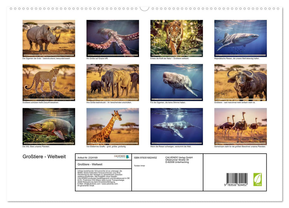 Großtiere - Weltweit (CALVENDO Premium Wandkalender 2027)
