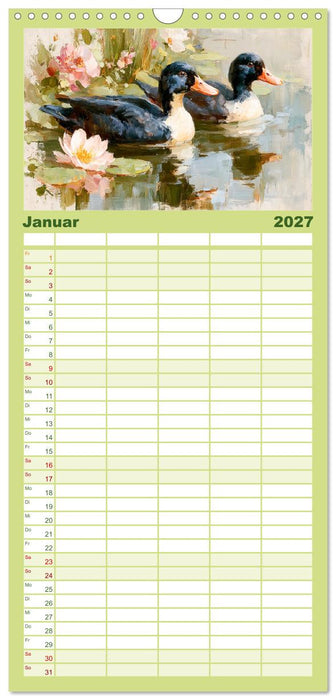 Federleichte Nostalgie. Hühner, Enten und Gänse in duftigen Momenten (CALVENDO Familienplaner 2027)