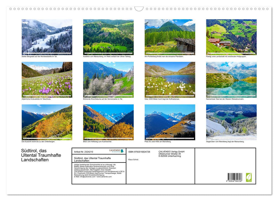 Südtirol, das Ultental Traumhafte Landschaften (CALVENDO Wandkalender 2027)