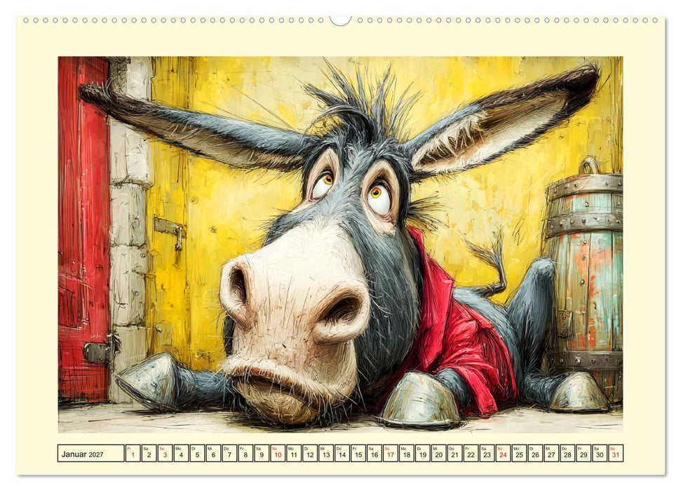 Esel mit Haltung. Karikaturen zwischen Humor und Melancholie (CALVENDO Premium Wandkalender 2027)