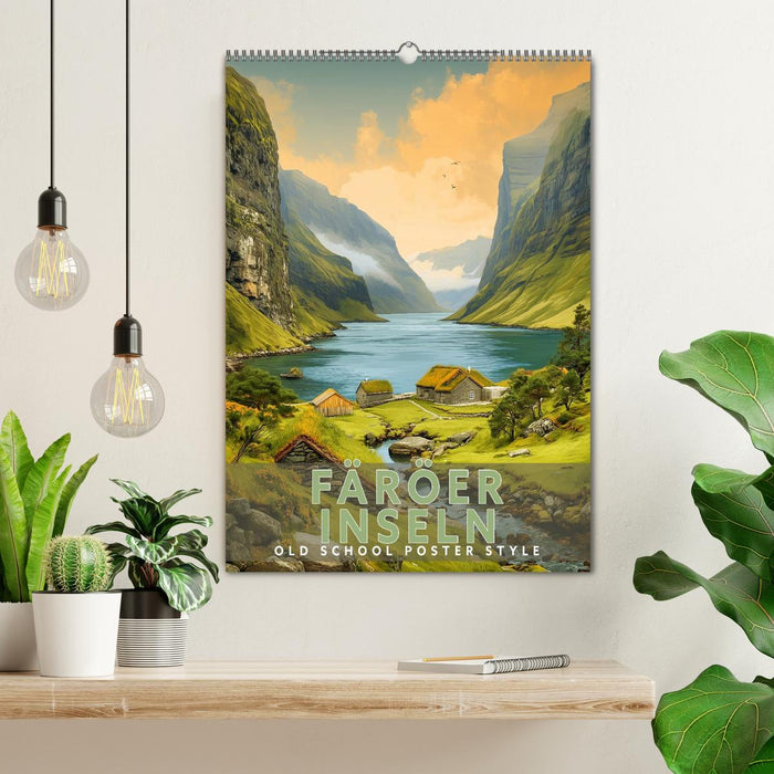 Färöer Inseln - Old School Poster Style (CALVENDO Wandkalender 2027)