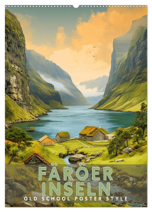 Färöer Inseln - Old School Poster Style (CALVENDO Wandkalender 2027)
