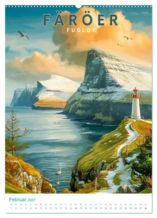 Färöer Inseln - Old School Poster Style (CALVENDO Wandkalender 2027)