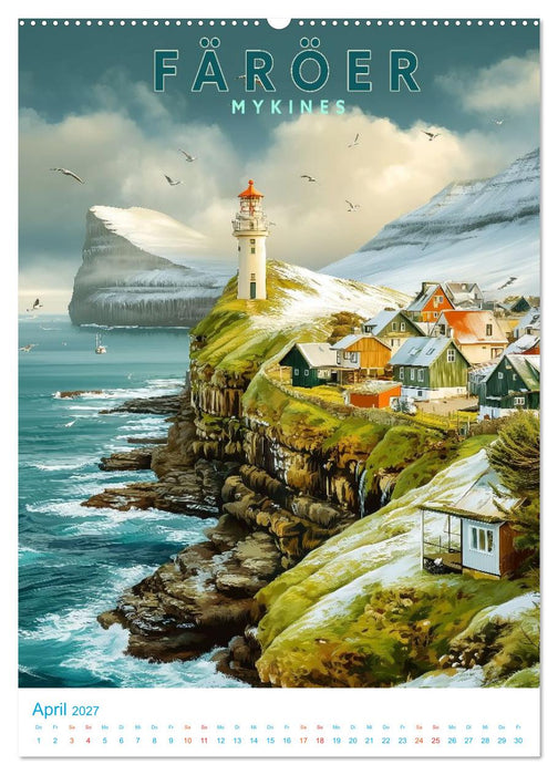 Färöer Inseln - Old School Poster Style (CALVENDO Wandkalender 2027)