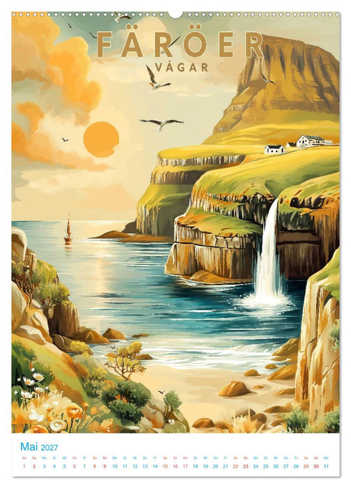 Färöer Inseln - Old School Poster Style (CALVENDO Wandkalender 2027)
