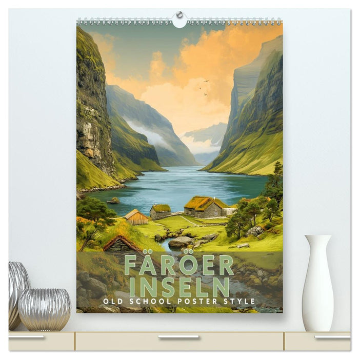 Färöer Inseln - Old School Poster Style (CALVENDO Premium Wandkalender 2027)