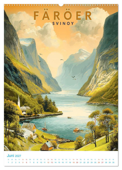 Färöer Inseln - Old School Poster Style (CALVENDO Premium Wandkalender 2027)