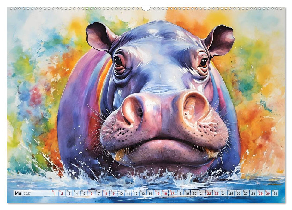 Hippos bekennen Farbe - kunterbunter Nilpferdspaß (CALVENDO Wandkalender 2027)