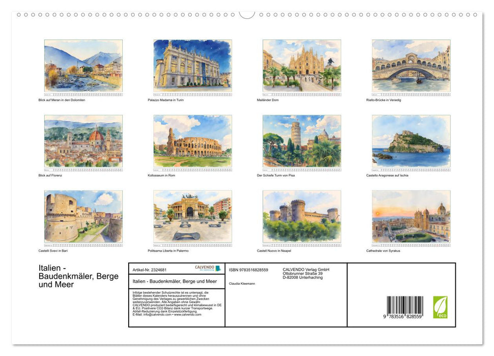 Italien - Baudenkmäler, Berge und Meer (CALVENDO Premium Wandkalender 2027)