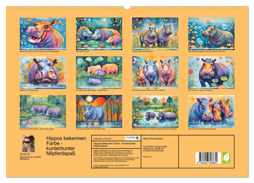Hippos bekennen Farbe - kunterbunter Nilpferdspaß (CALVENDO Premium Wandkalender 2027)