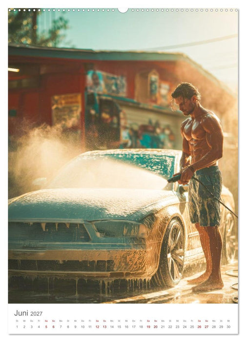 Starke Männer und Autos. Muskeln, Motoren und ein zarter Hauch von Abenteuer. (CALVENDO Wandkalender 2027)