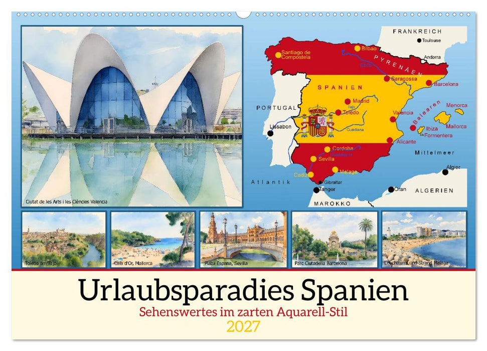 Urlaubsparadies Spanien (CALVENDO Wandkalender 2027)