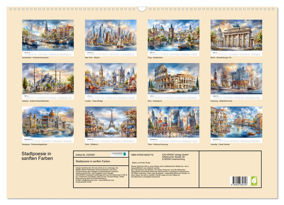 Stadtpoesie in sanften Farben (CALVENDO Wandkalender 2027)