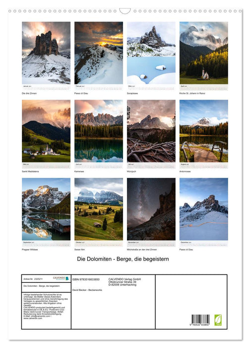 Die Dolomiten - Berge, die begeistern (CALVENDO Wandkalender 2027)