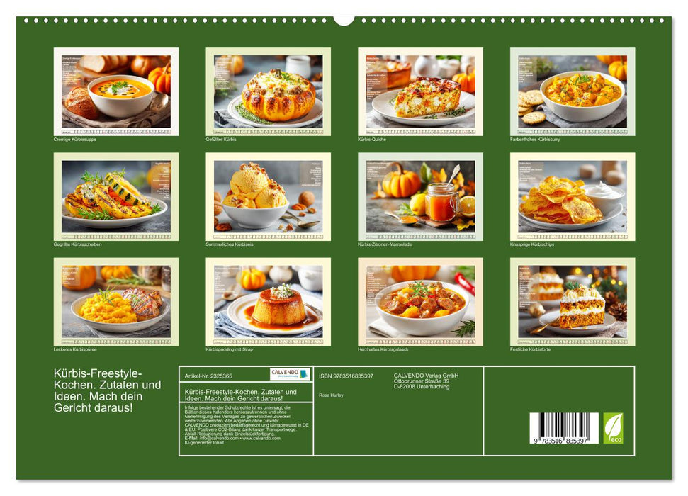 Kürbis-Freestyle-Kochen. Zutaten und Ideen. Mach dein Gericht daraus! (CALVENDO Premium Wandkalender 2027)