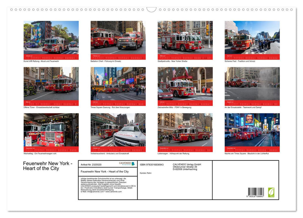 Feuerwehr New York - Heart of the City (CALVENDO Wandkalender 2027)