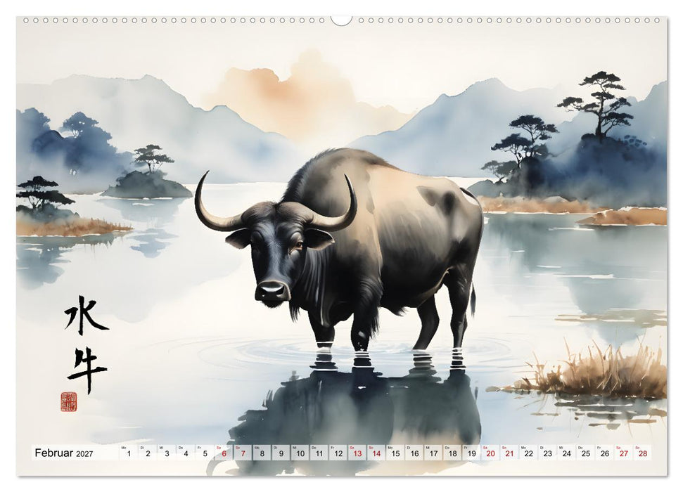 Tierische Anmut - japanische Aquarellkunst von der Natur inspiriert (CALVENDO Wandkalender 2027)