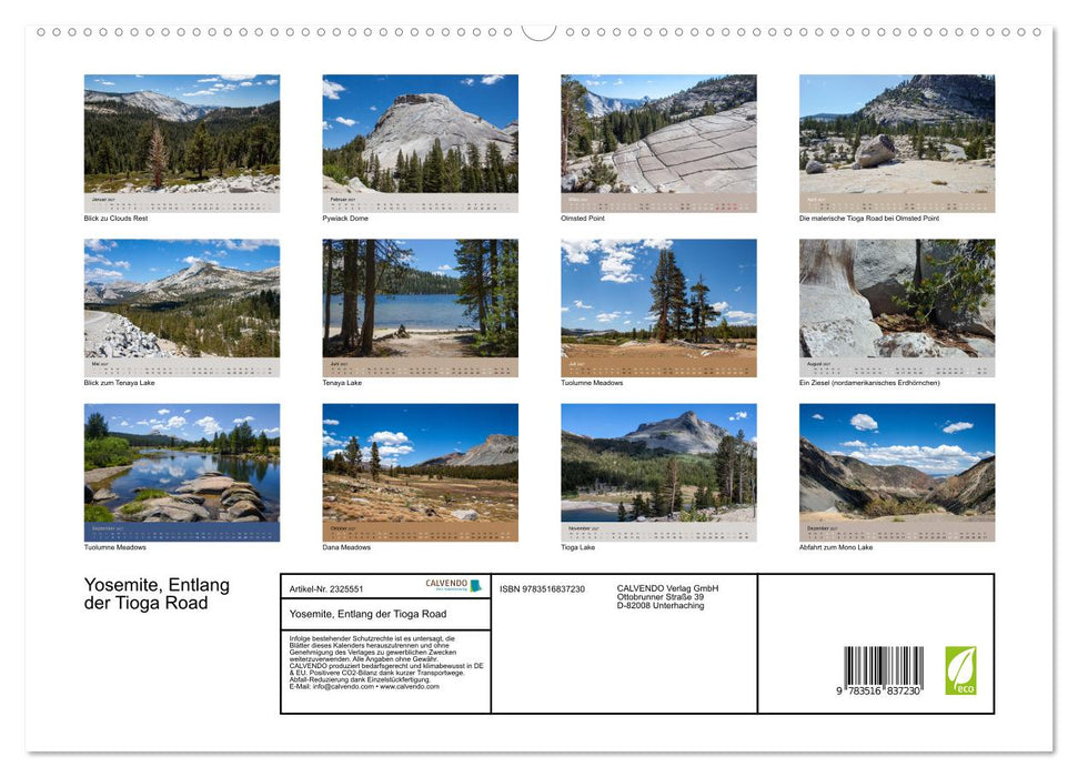 Yosemite, Entlang der Tioga Road (CALVENDO Premium Wandkalender 2027)
