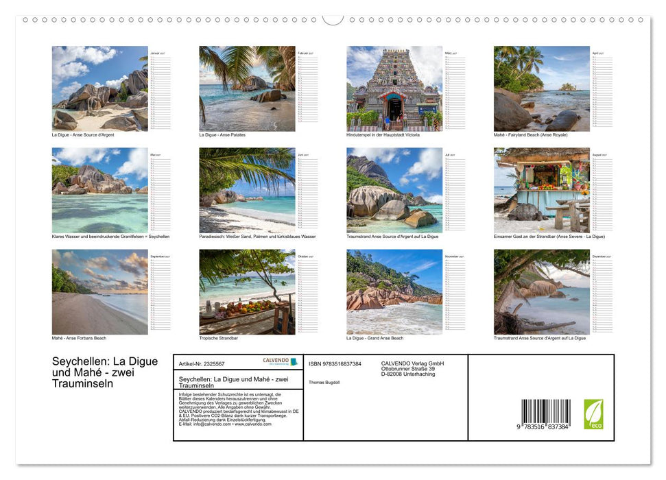 Seychellen: La Digue und Mahé - zwei Trauminseln (CALVENDO Premium Wandkalender 2027)