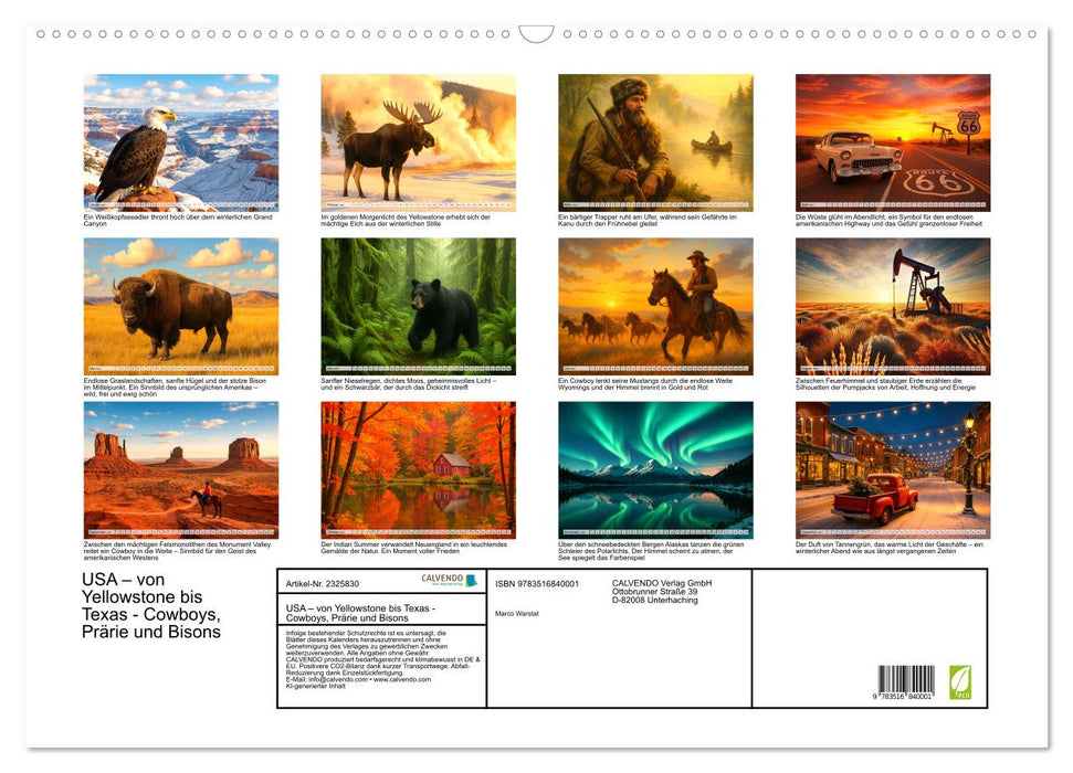USA – von Yellowstone bis Texas - Cowboys, Prärie und Bisons (CALVENDO Wandkalender 2027)