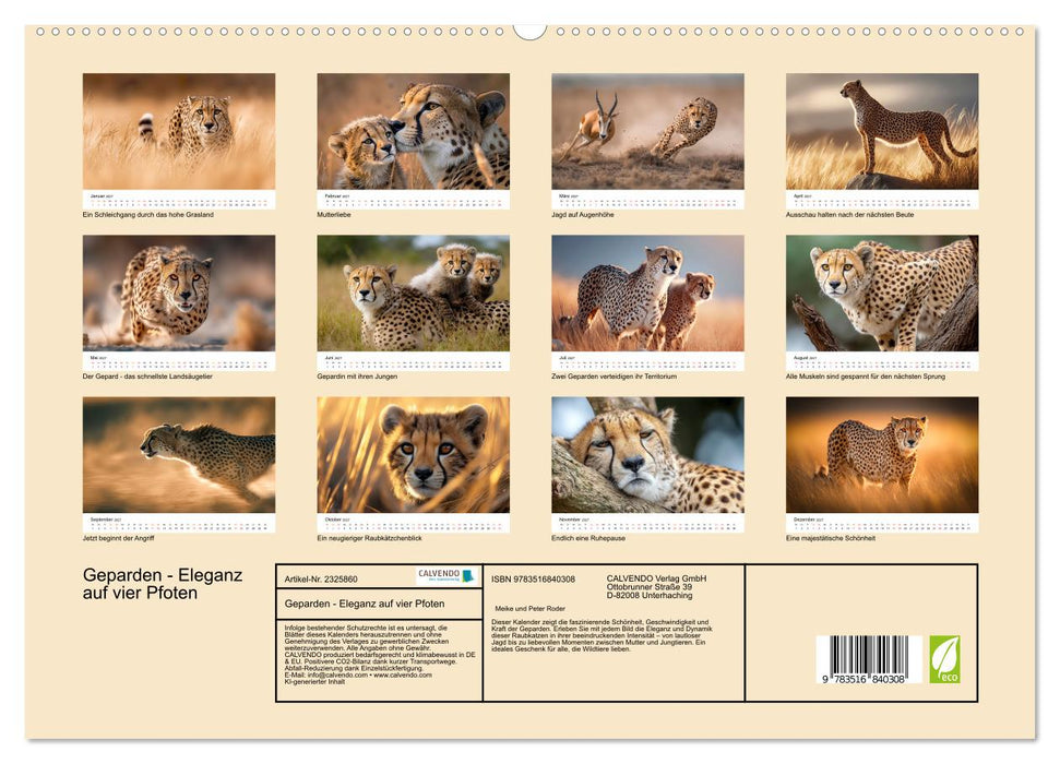 Geparden - Eleganz auf vier Pfoten (CALVENDO Premium Wandkalender 2027)