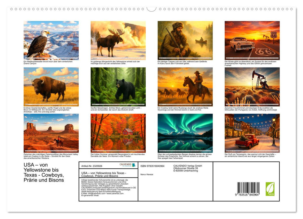 USA – von Yellowstone bis Texas - Cowboys, Prärie und Bisons (CALVENDO Premium Wandkalender 2027)