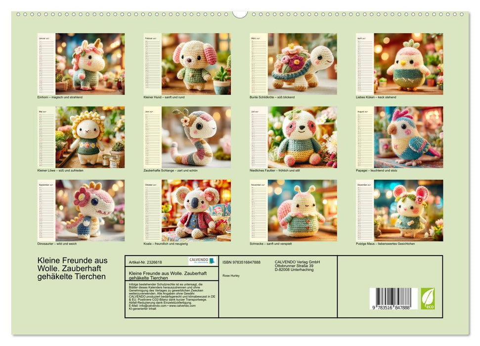 Kleine Freunde aus Wolle. Zauberhaft gehäkelte Tierchen (CALVENDO Premium Wandkalender 2027)