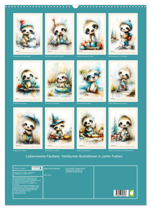 Liebenswerte Faultiere. Verträumte Illustrationen in zarten Farben (CALVENDO Wandkalender 2027)