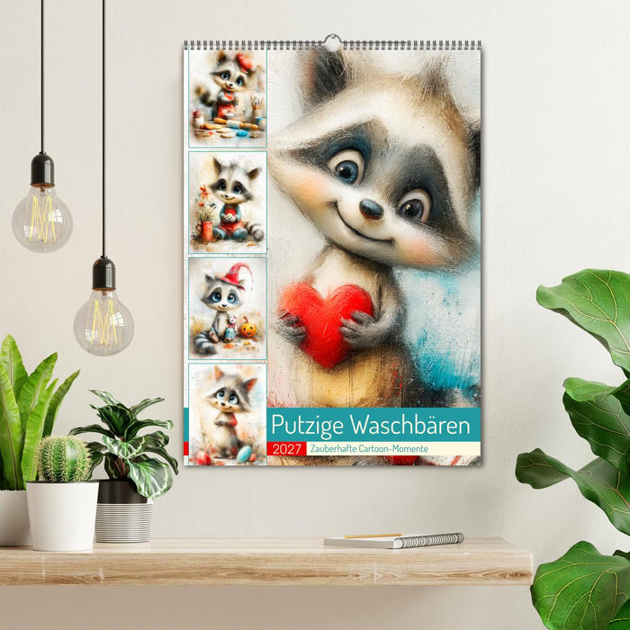 Putzige Waschbären. Zauberhafte Cartoon-Momente (CALVENDO Wandkalender 2027)