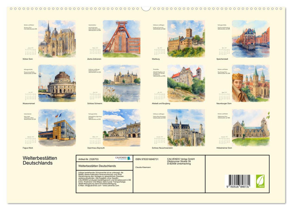 Welterbestätten Deutschlands (CALVENDO Premium Wandkalender 2027)