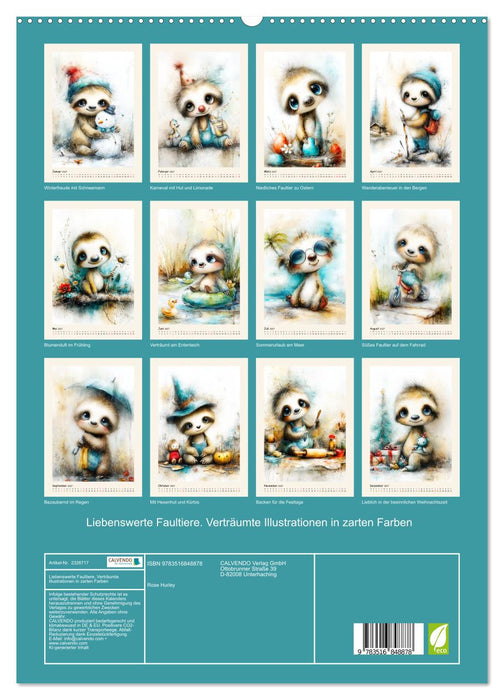 Liebenswerte Faultiere. Verträumte Illustrationen in zarten Farben (CALVENDO Premium Wandkalender 2027)