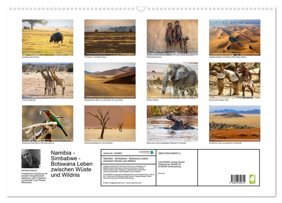 Namibia - Simbabwe - Botswana Leben zwischen Wüste und Wildnis (CALVENDO Wandkalender 2027)