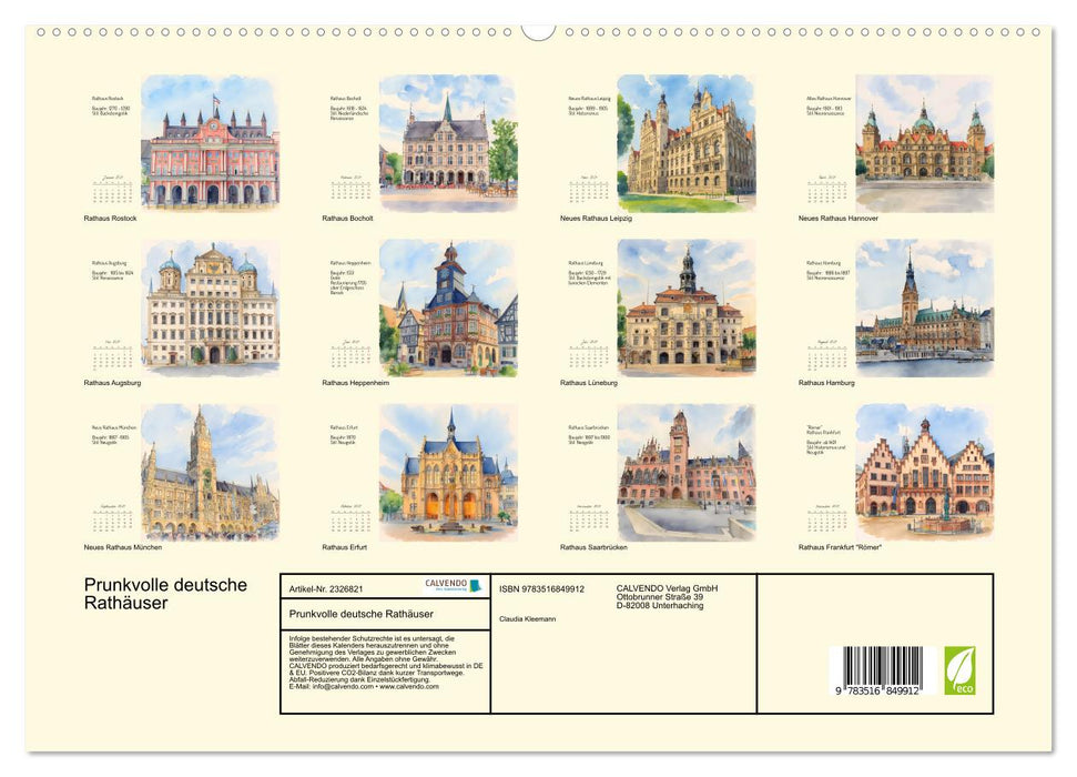 Prunkvolle deutsche Rathäuser (CALVENDO Premium Wandkalender 2027)