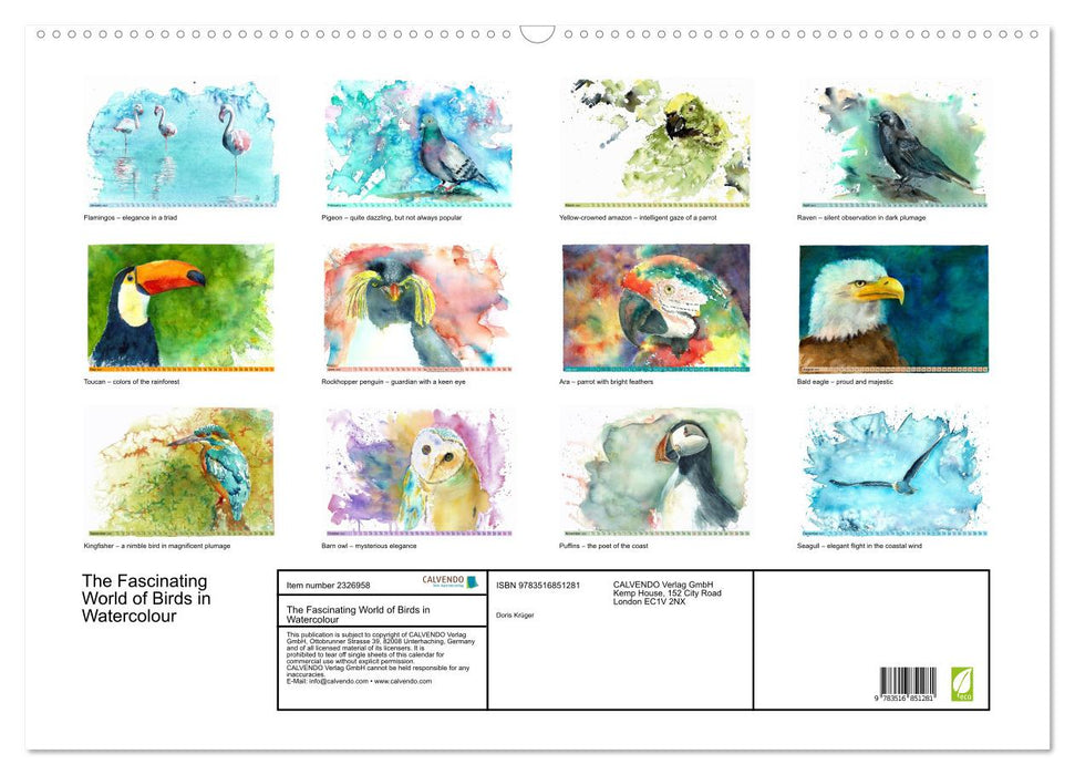 The Fascinating World of Birds in Watercolour (CALVENDO Monthly Calendar 2027)