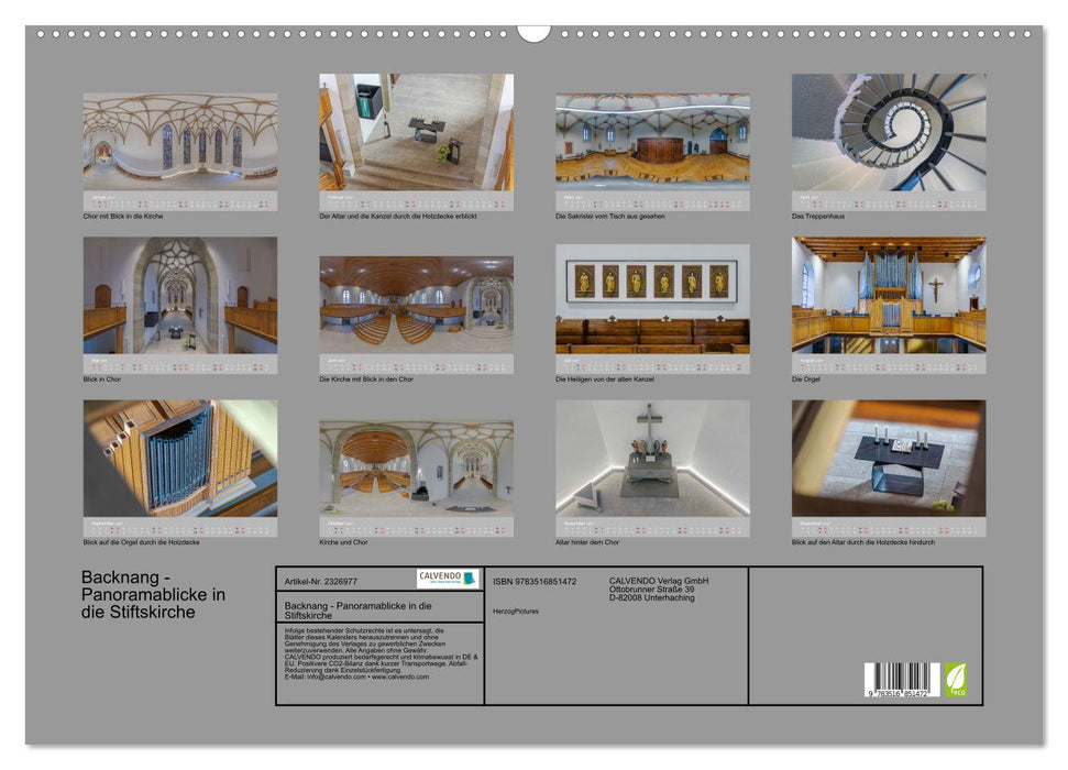 Backnang - Panoramablicke in die Stiftskirche (CALVENDO Wandkalender 2027)