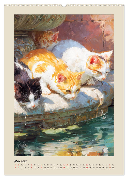 Katzen. Momente feliner Poesie in Öloptik (CALVENDO Wandkalender 2027)