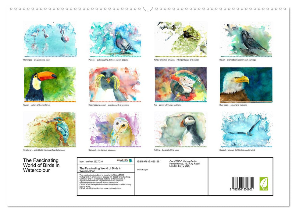 The Fascinating World of Birds in Watercolour (CALVENDO Premium-Calendar 2027)